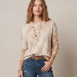 Haute Hippie tie dye Beige nude Crew Pullover Sweater Cotton Medium